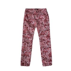 Prana Paisley Burgundy Red Corduroy Print Pants Straight Leg Size 6